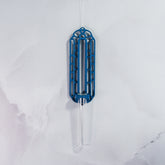 "Front view of empty BLUE Wall Propagation unit, showcasing a single clear tube mounted on a stylish blue base."